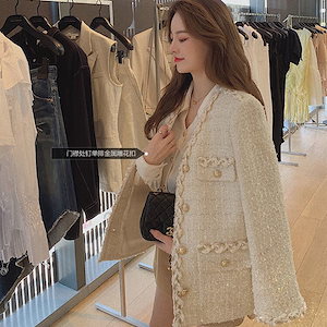 【超お得1つ買うと10個もらえる】急速出荷ツイードジャケットウィメンズ2025春秋新作オールマッチインスーパーホットフレンチネットレッドスモー