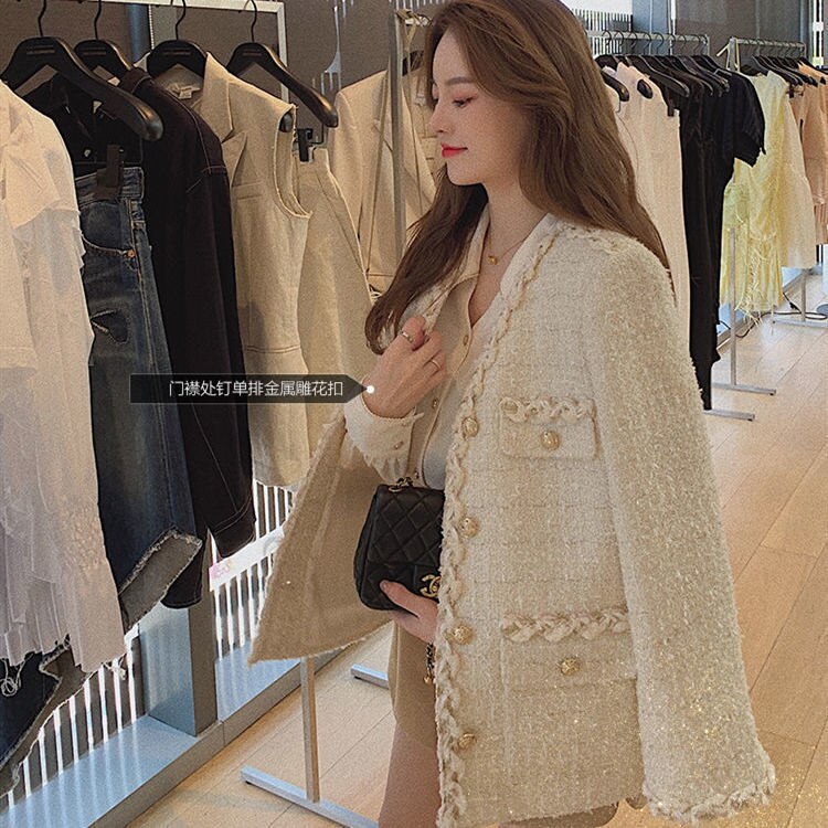 【超お得1つ買うと10個もらえる】急速出荷ツイードジャケットウィメンズ2025春秋新作オールマッチインスーパーホットフレンチネットレッドスモー