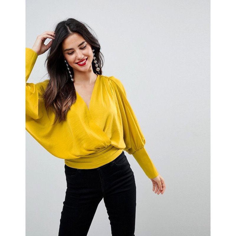 エイソス レディース トップス【ASOS Satin Batwing Wrap Top】Chartreuse エイソス レディース トップス【ASOS Satin Batwing Wrap Top】Chartreuse