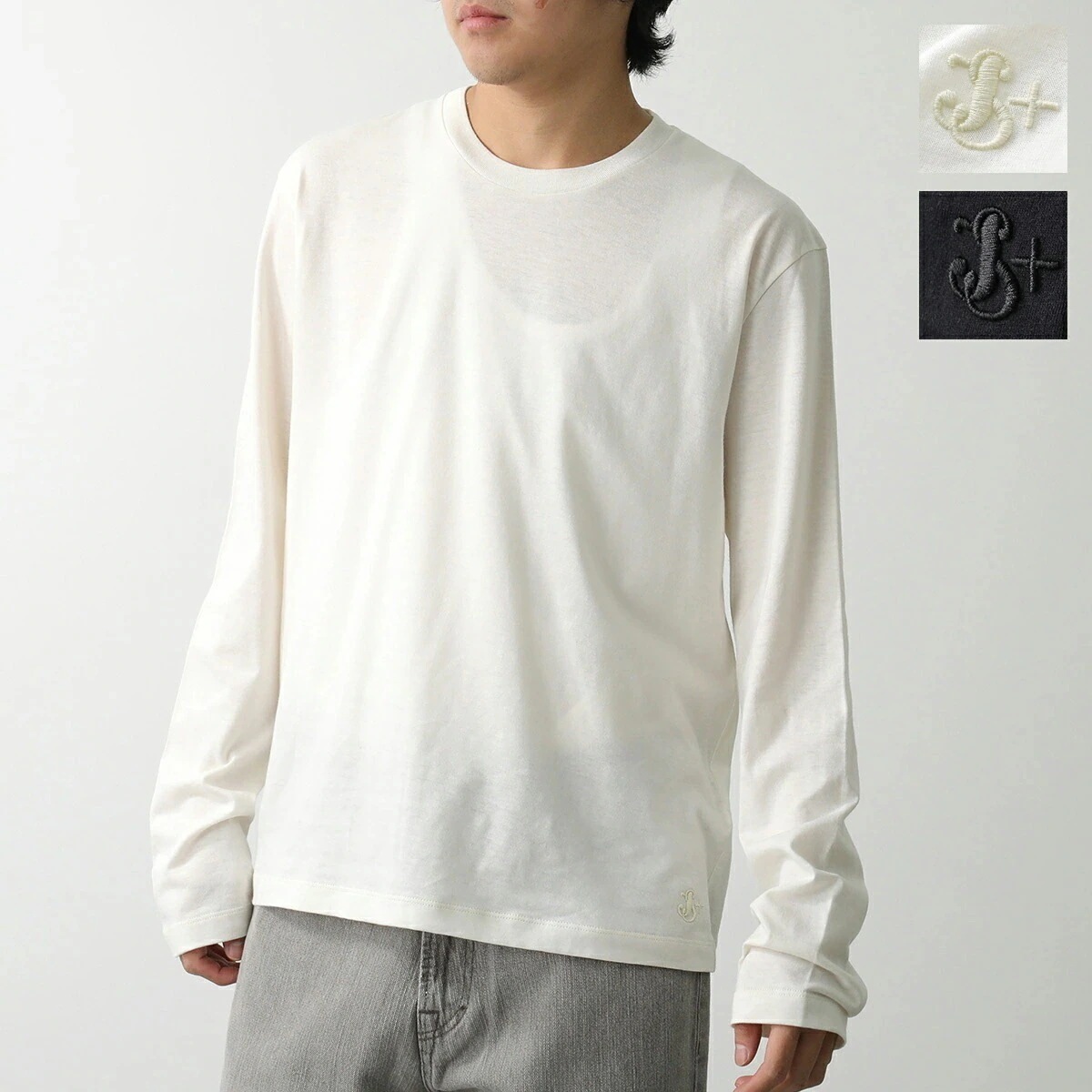 JIL SANDER+ ジルサンダー プラス Tシャツ J47GC0011 J45054 メンズ ロゴ刺繍 長袖 カットソー カシミヤ混コットン クルーネック カラー2色 【ts】