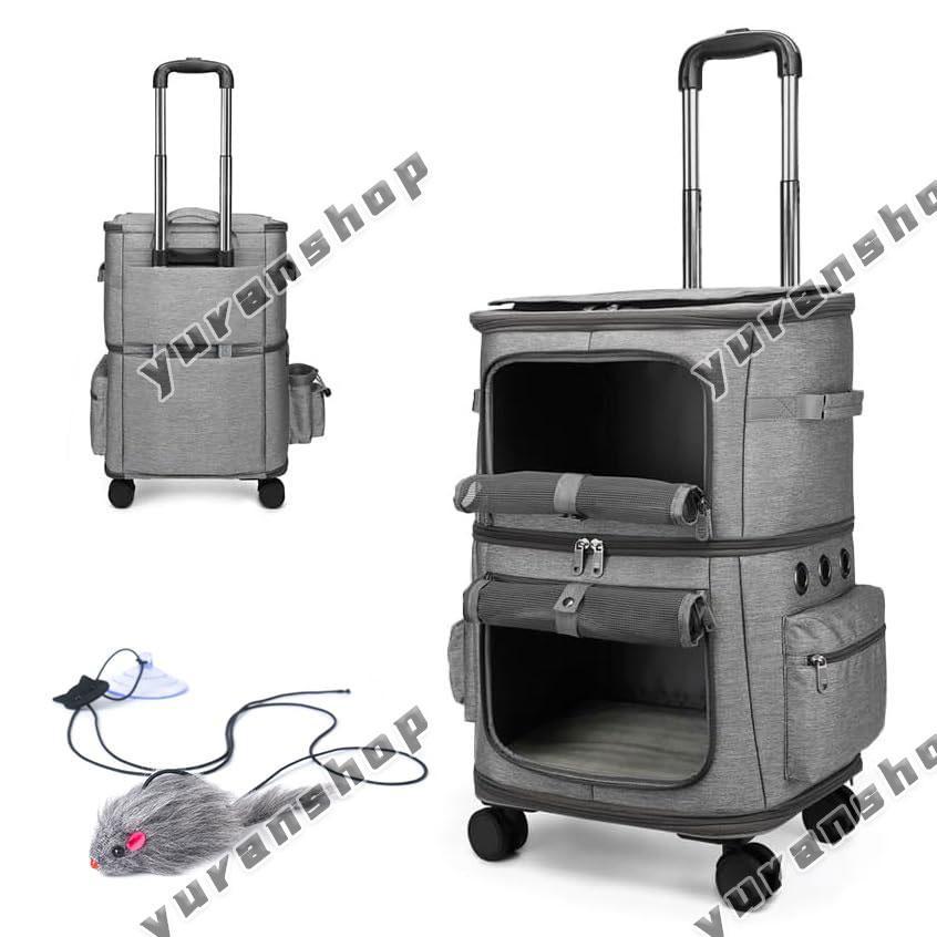 ペットキャリー キャスター付き 猫 猫用 キャリー カート 犬 小型犬 キャリー 折りたたみ キャスター ダブルペットバッグ ペット2匹用 通気 安定性 散歩 旅行 通