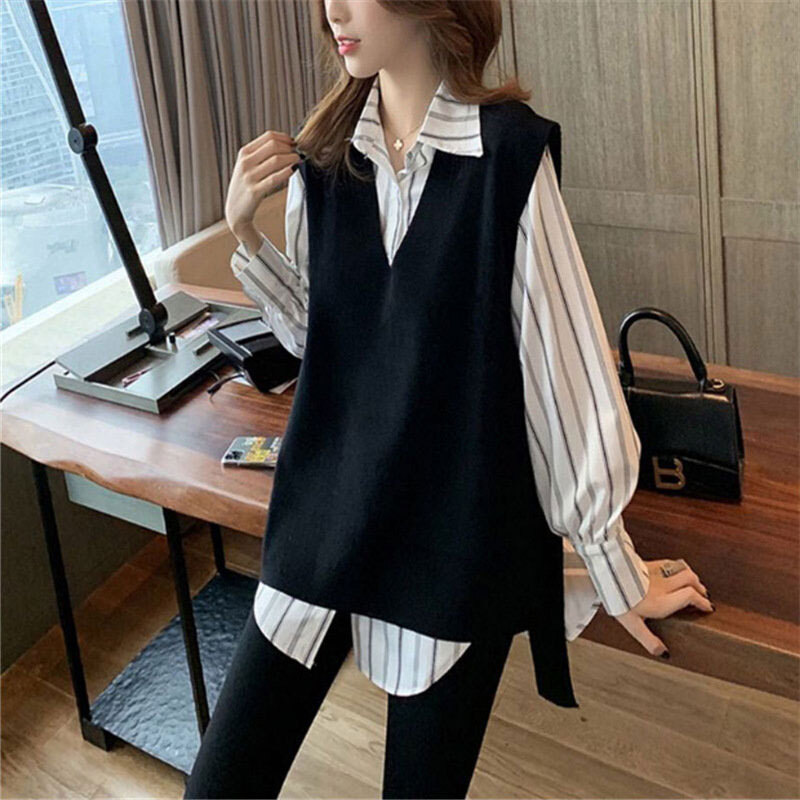 トップス シャツ ベスト 白シャツ ボリューム袖 パフスリーブ ウエストマーク サイドスリット サマーニット 2点セット きれいめ 大人 上品 おしゃれ 大人女子 こなれ感 クール 無地