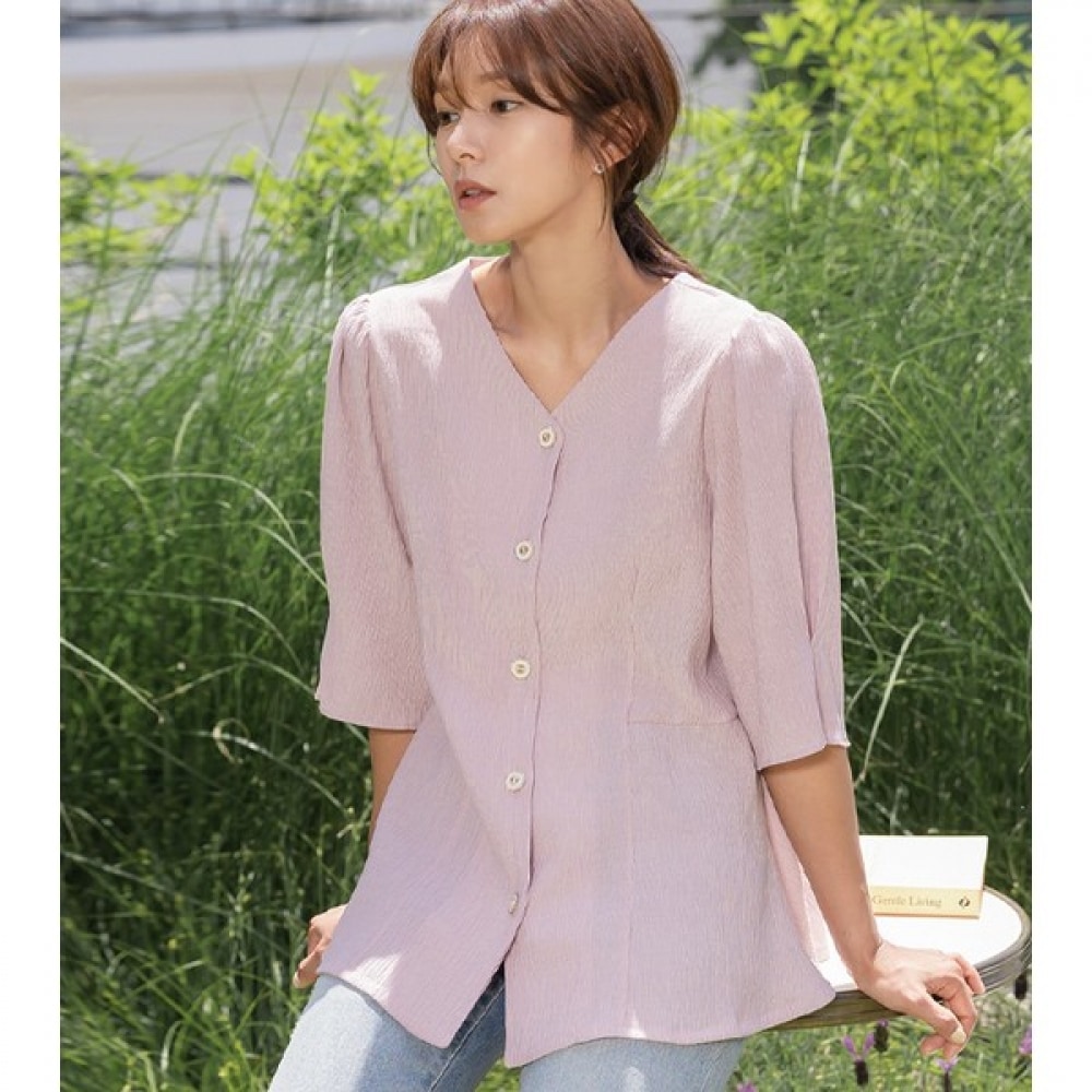 [Elysia] リンクルVピンタックフレアブラウス