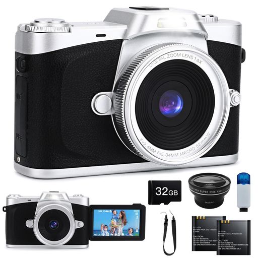 Moledro デジタルカメラ 4K デジカメ 6800万画素 180度回転可能ディスプレイ 広角レンズ付属 32GBマイクロSDカード付き 16倍デジタルズーム オートフォーカス機能 手振れ補正 ウ