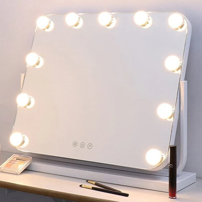 卓上ミラー LED ライト付き 大きい おしゃれ 調光 調色 LED メイクミラー 化粧鏡 大型7097