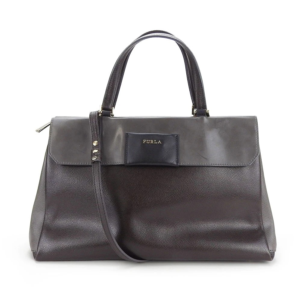 中古 トートバッグ レザー ブラウン グレー ゴールド金具 ショルダーバッグ 2WAY 肩掛け レディース 女性