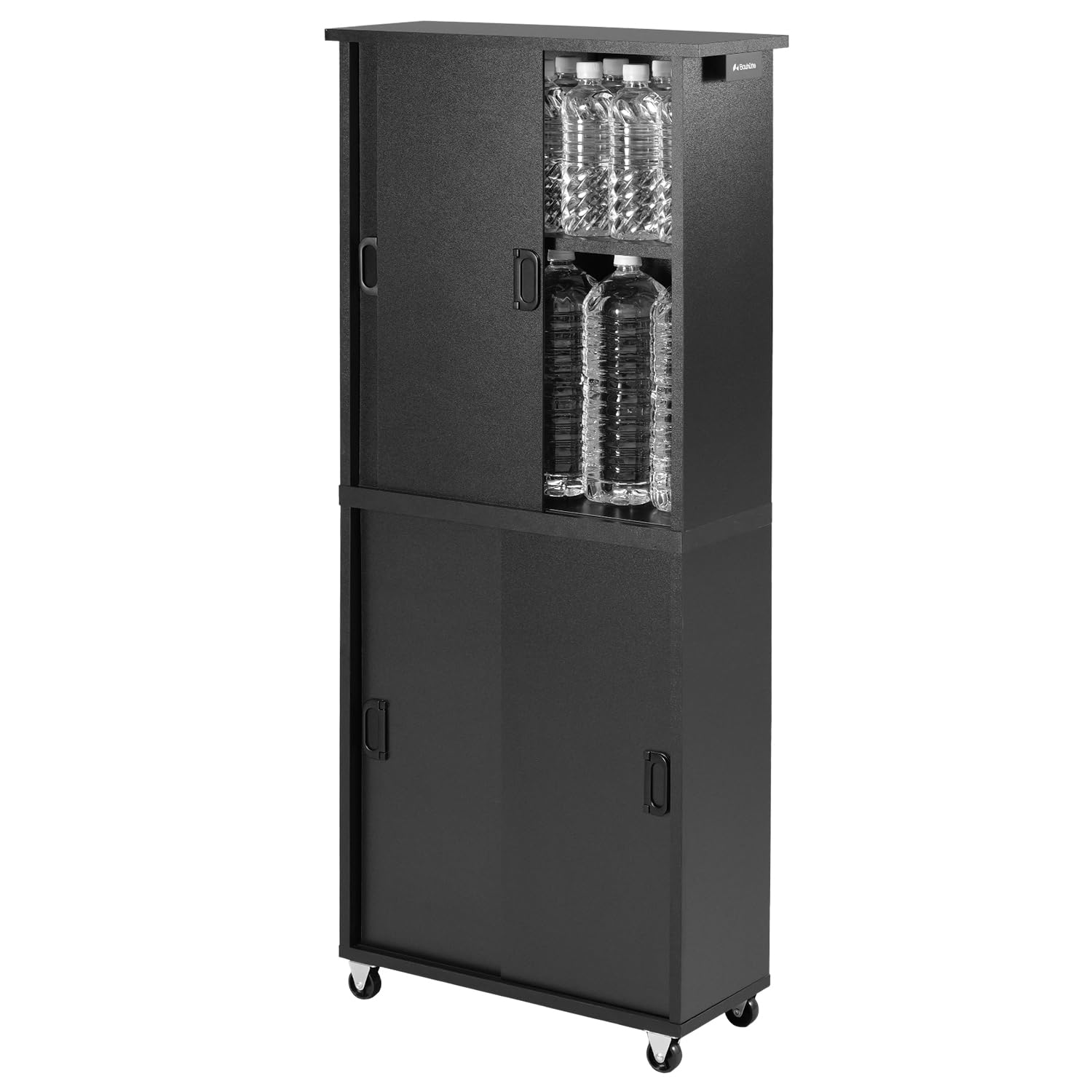 Bauhutte (バウヒュッテ) 目隠しボトルラック 隙間収納 キャスター付き 幅20×奥行51.5×高さ120.5cm スリム 大容量 ペットボトル 収納 ストッカー BHS-200S-BK