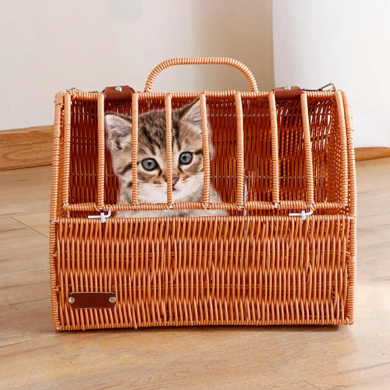 お買い得猫バッグ 肩ひも付き 夏用 涼しい 通気性 洗える 持ち運び 竹編み おしゃれ アウトドア 手編みラタン キャットケージ 猫バッグ 犬猫兼用 天然素材 安定な構造 丈夫