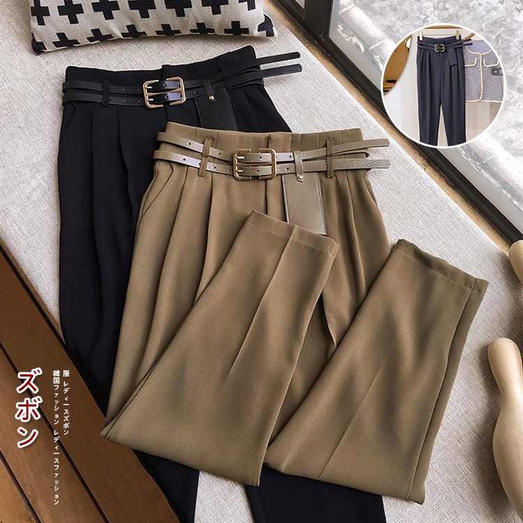 PG475-P-九分ズボン レディース 高い腰 痩せや 2021 韓国ファッション 春服 気質 百掛け レジャー ズボン デザインセンス スウェットパンツ ズボン