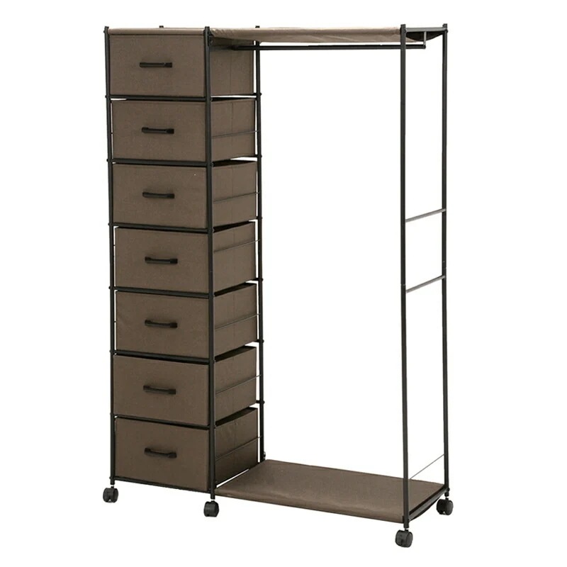 ハンガーラック（ブラウン）　KHR-3159BRシンプルなデザインに引出し収納も兼ね備えたハンガーラックキャスター付きで掃除や移動にも便利