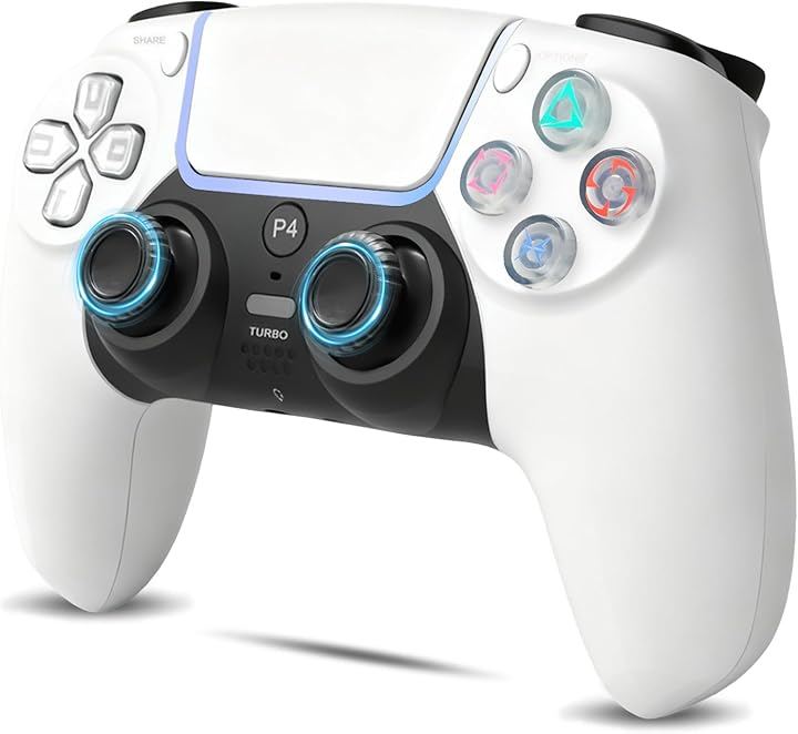 PS4 コントローラー 3D ホール効果スティック トリガー切替対応 PC用ゲームパッド マクロ機能 Turbo機能 6軸ジャイロセンサー (ホワイト)