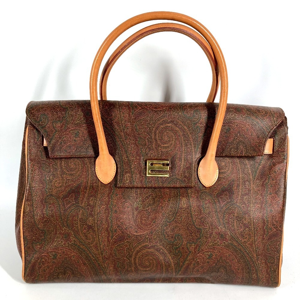 ETRO エトロ ハンドバッグ ロゴ ペイズリー柄 フラップ カバン トートバッグ ボストンバッグ レザー ブラウン