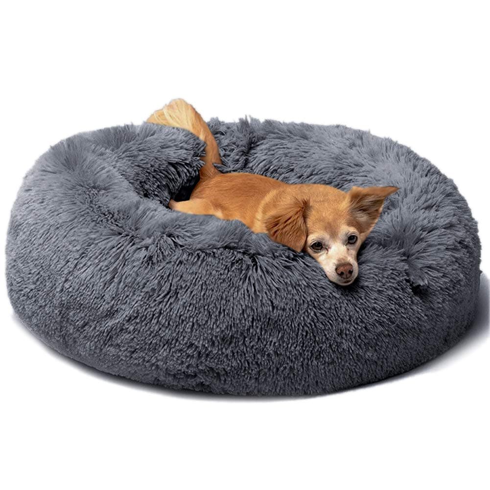 犬 ベッド 猫 ベッド クッション グッズ - ラウンド型 もふもふ OYANTEN 丸型 ドーナツふわふわ もこもこ ぐっすり眠る 洗える 通年 コーギー/柴犬/中型犬用品(75cm, ダークグレー