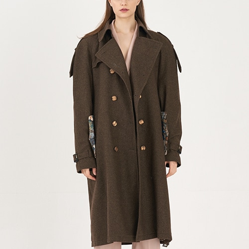 [W]Unisex Wool Oversize Trench Coat_MELANGE KHAKI