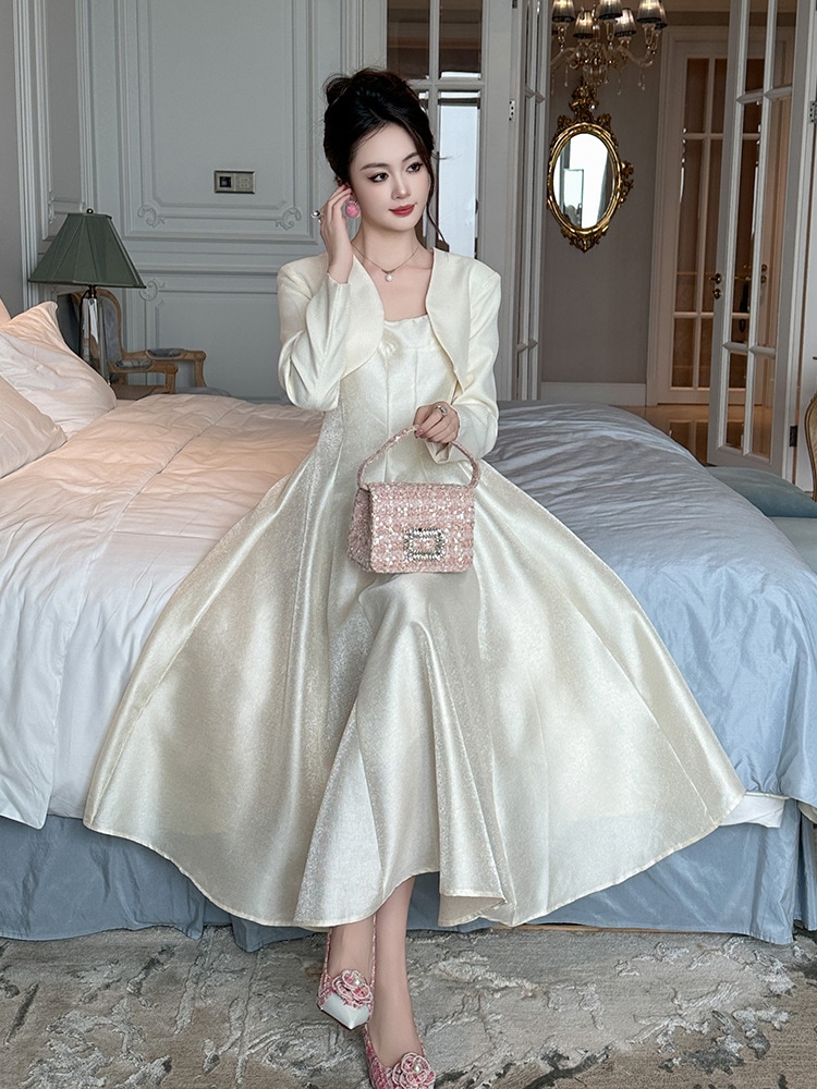 【JY.上品】 2セット ショートカバー キャミワンピース 秋冬 ドレス パーティー キャバ 大人 同窓会 披露宴 卒業式 結婚式 成人式 ウェディング 二次会 メガ割 6,224円