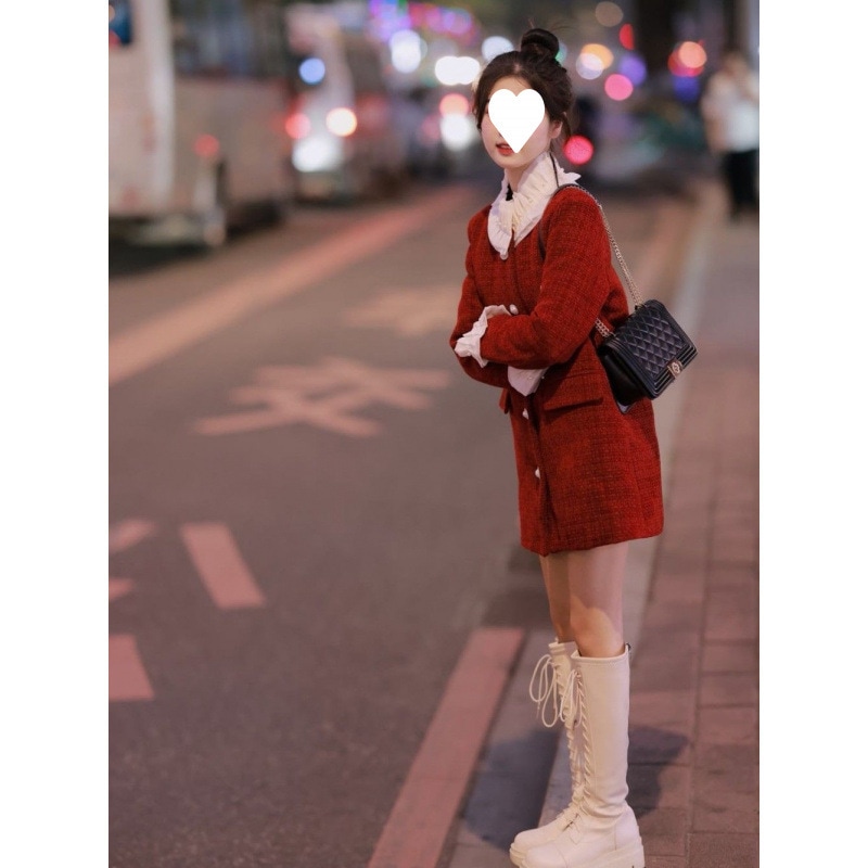 気質クリスマス高級衣装レトロ重工業ステッチコントラストデザインドレスライト高級多目的 32