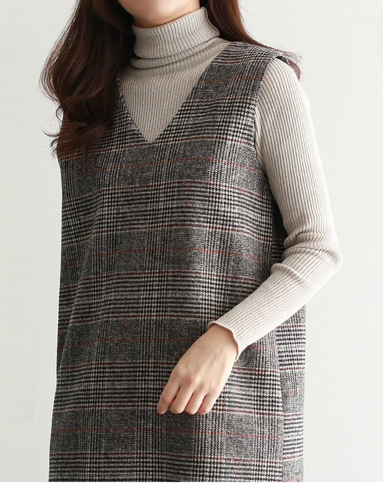 ツイードジャンパースカートセットアップ 冬 秋冬 レディース 長袖 ラップ ロング ハイネック