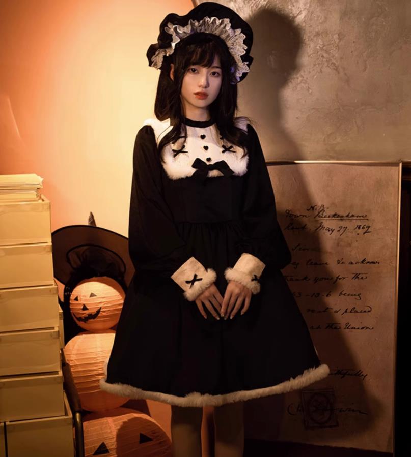 86【新作登場 最安値】 ロリータ 厚手ワンピース　 ゴスロリ コスプレ メイド服 コスチューム 文化祭 学園祭 衣装 仮装 ハロウィン おすすめ 可愛い 長袖 ドレス　日常　写真　舞台　花