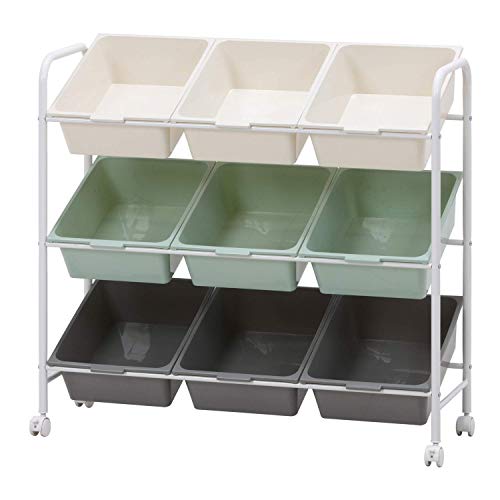 不二貿易 おもちゃ収納 ラック おもちゃ箱 3段 高さ86cm カラフル 9マス ストッパー付き 子