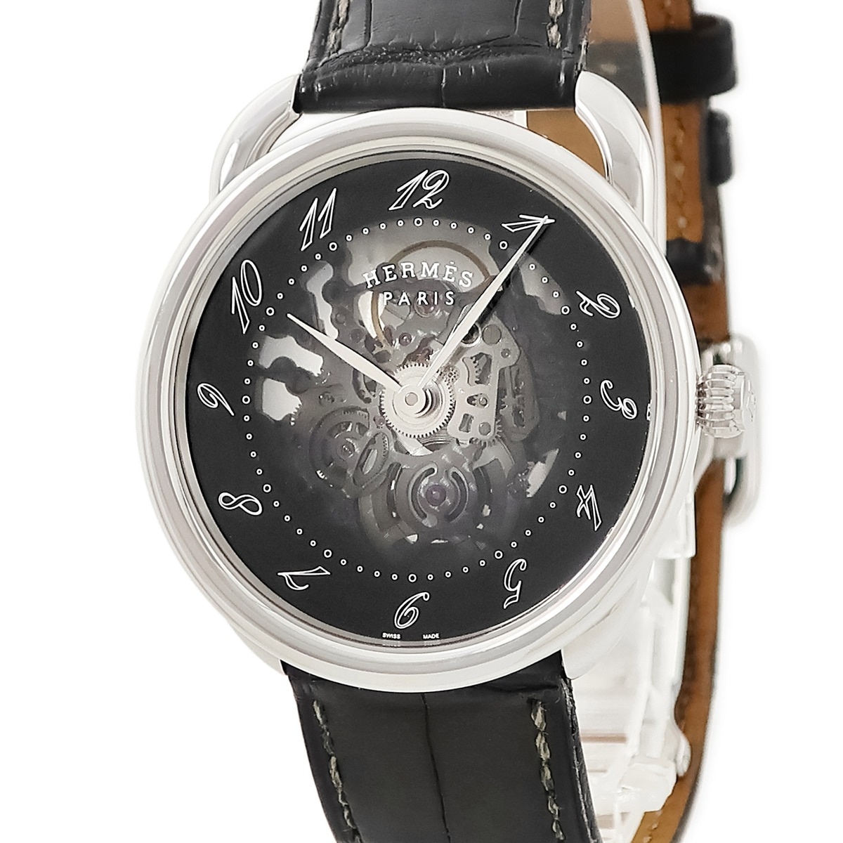 アルソー スケレット AR2.710 自動巻き メンズ ブラック アラビア ラウンド スケルトン スモーク加工 3年保証