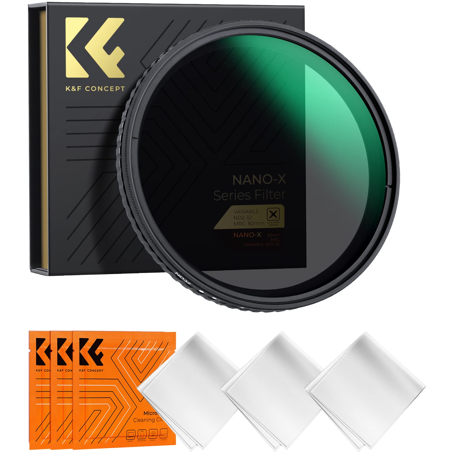 K&F Concept 82mm 可変NDフィルター ND2-ND32 X状ムラなし 日本製AGC光学ガラス HD超解像力 超低い反射率 28層ナノコーティング 撥水撥油キズ防止 薄枠 ビデオ/風景撮