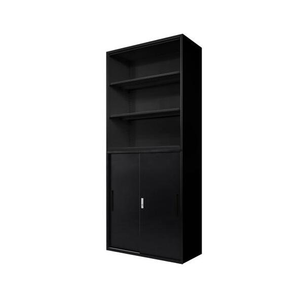 法人限定 Netforce FH-NH-2-W-BK ブラック FACILE 書庫 2台セット オープン書庫 引き違い書庫 スチール製 幅900mm メーカー直送