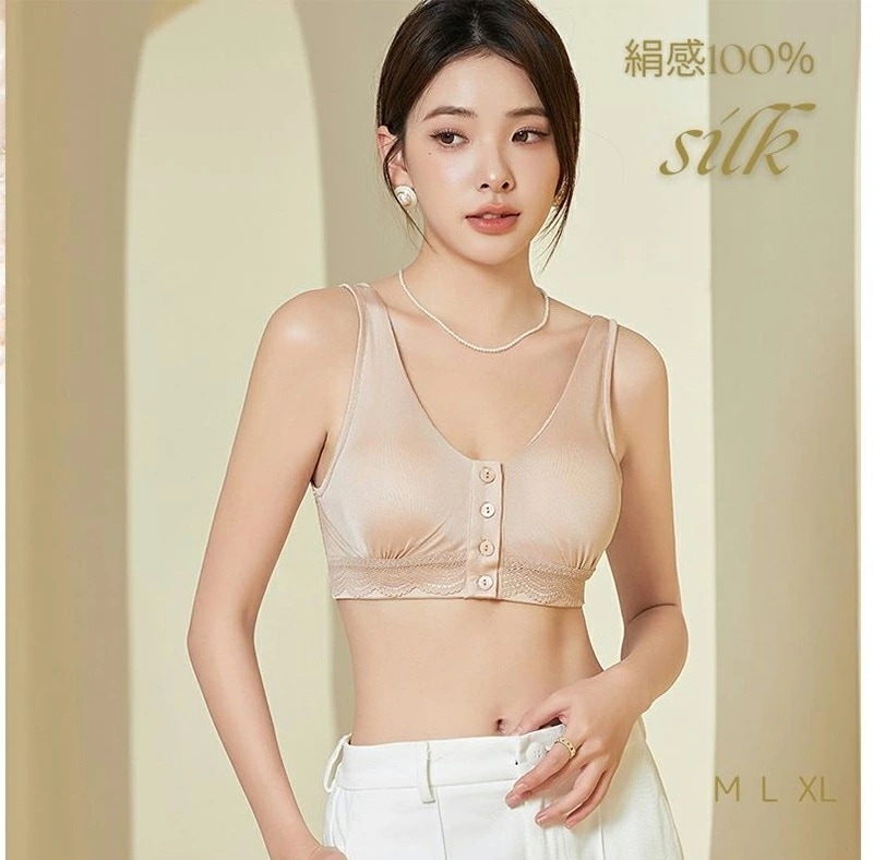 【超人気商品】 前開き ブラ シルク ブラジャー 授乳 乳がん ブラ 乳がん ブラジャー ノンワイヤー　M　L　ノンワイヤーブラ フロントホック ソフトブラ　手術後 介護用 入院準備 術後 肌着 肌に