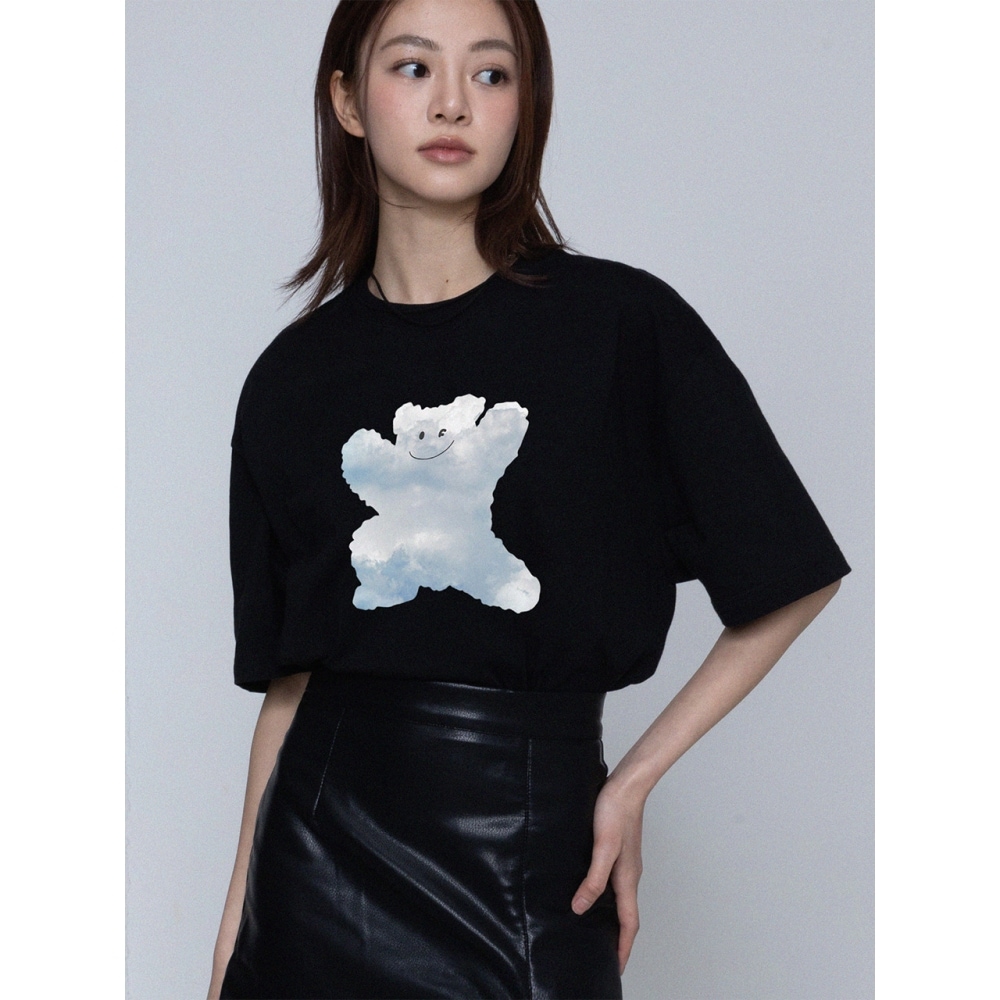 グレイバービッグクラウドベアマイルショートスリーブ T シャツブラック