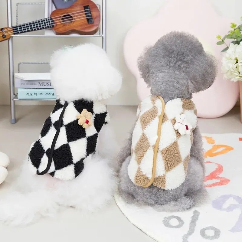 犬用のソフトフリースジャンプスーツ,子犬と子猫用のチェックウェア,コスチュームコート,ペット服,1個その他