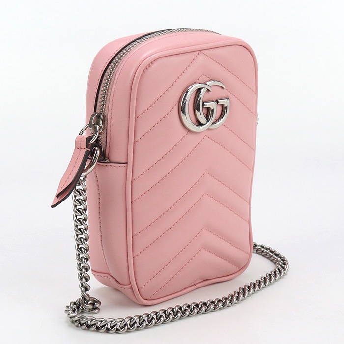 ミニ バッグ GGマーモント 598597 ショルダーバッグ/キルティングレザー ピンク【中古】 レディース