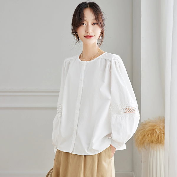 Qoo10] 【早割SALE！】ラウンドネック白シャツ