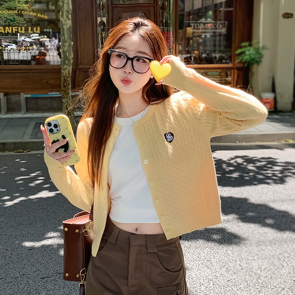 Qoo10] 黄色のカーディガンニットカーディガンジャ