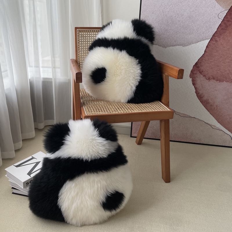100%リアルファー パンダ 抱き枕 可愛い本物の毛皮 パンダベイウィンドウクッションソファ枕クッション女の子の家の装飾ins 贈り物 可愛ッション もちもち 柔らかい 腰枕 韓国インテリア