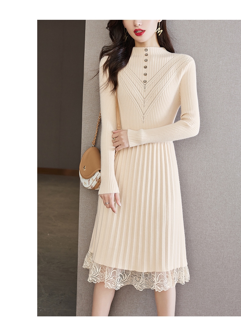 冬 スタイル 長袖 プルオーバー ニット ドレス セーター スカート 女性 ベージュ ブラック M L XL XXL ワンピース 袖あり かわいい 大人可愛い きれいめ シンプル カジュアル 大人 7,776円