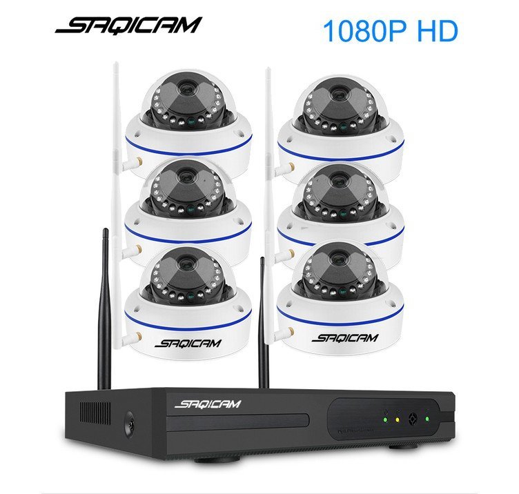 Saqicam ワイヤレス 防犯カメラ セット 200万画素 8チャンネルNVR 1080Pカメラ6台 ドーム型 監視カメラ 屋内外兼用 防水 防塵 無線 wifi セキュリティ カメラ 増設可能