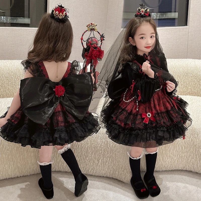 女の子のプリンセスドレス秋のドレス小悪魔cosハロウィーンの子供衣装吸血鬼ロリータドレス30%までに制限 4,918円
