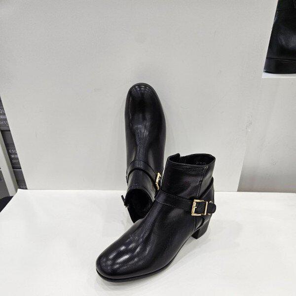 女性バックルディテールミドルヒールアンクルブーツ PFBWBS607BK-12_US