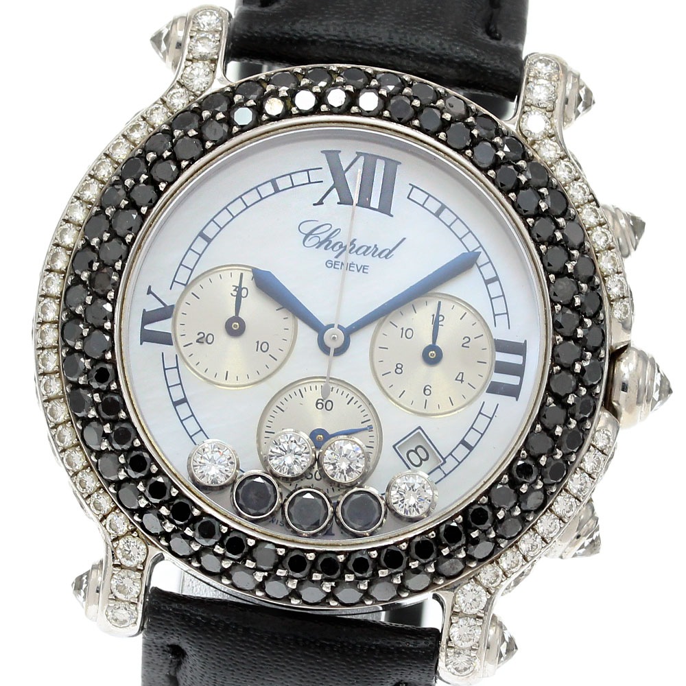 ショパール Chopard 28/3340-50 ハッピースポーツ K18WG ダイヤベゼル クロノグラフ クォーツ レディース _844787【中古】