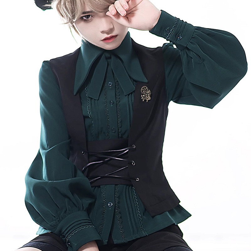 ロリータ ブラウス 緑 赤 黒 白 長袖 厚手ロリータ服ファッション 復古 王子系 皇子系 コスプレ レトロ おしゃれ ゴスロリ ゆめかわ ユニセックス コンカフェ