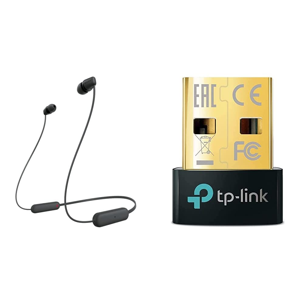 【イヤホンとBTアダプタセット】ソニーWI-C100 ブラックとTP-Link Bluetooth USBアダプタ ブルートゥース子機