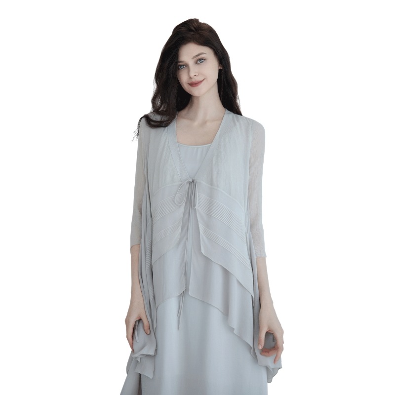 READ_ME しなやかに揺れる段差プリーツ開襟ブラウスB90611230