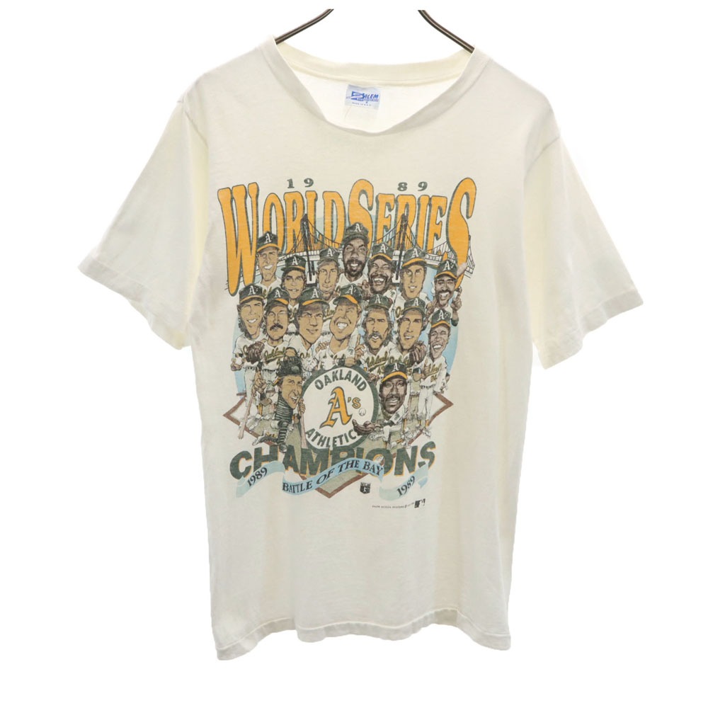 セーラム 80s USA製 オークランド アスレチックス ワールドシリーズ 半袖 Tシャツ S ホワイト SALEM シングルステッチ MLB ヴィンテージ メンズ