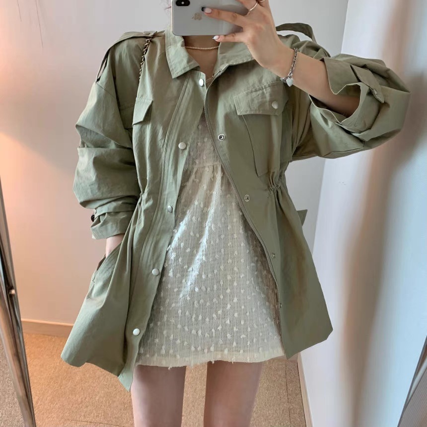 ショートトレンチコート トレンチコート ショート丈 ショート カーキ 緑 グリーン ベージュ 韓国 オルチャン レディース 高見えアウター 高見えコート 長袖アウター 長袖コート ショートコート