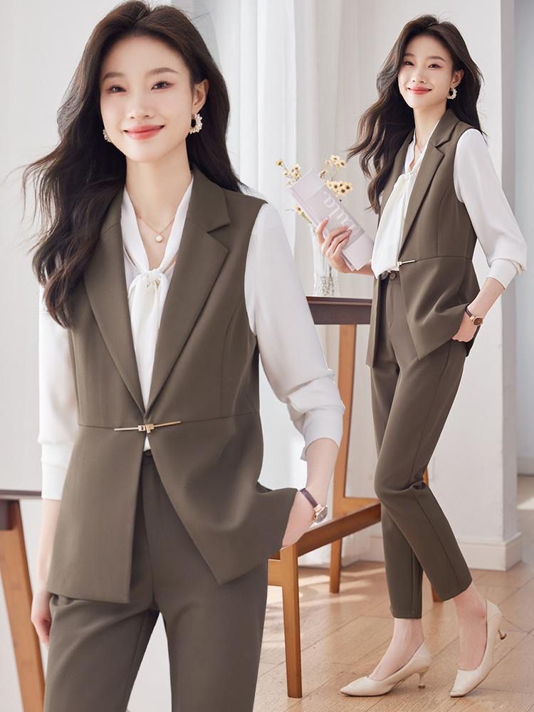 上下セット スーツ レディース セレモニースーツ パンツスーツ フォーマル ロングベスト ロングパンツ ９分丈 春夏 秋 エレガント 結婚式 宴会 同窓会 卒業式 通勤 OL ママ 大人 セ 5,565円