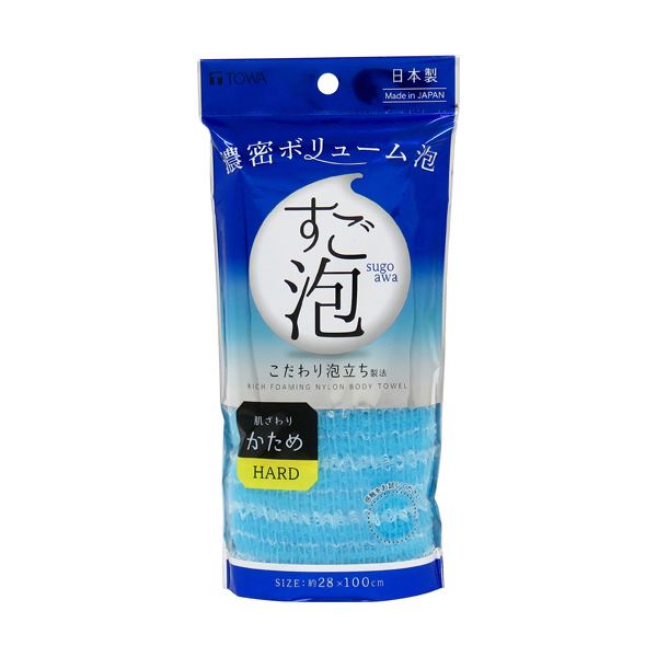 （まとめ）東和産業 すご泡IV ナイロンタオル かため ブルー 1枚 [x10セット]