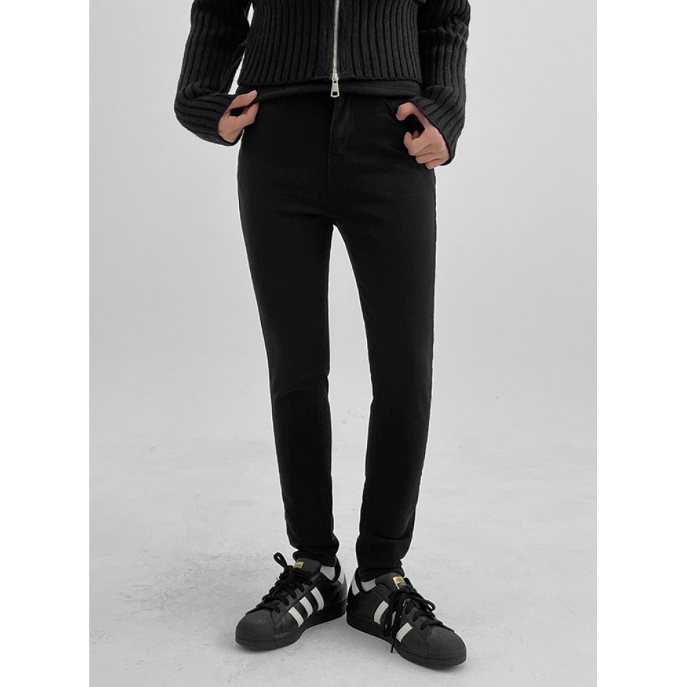 ブラックアップモンスクルブラッシュスキニーコットンパンツ