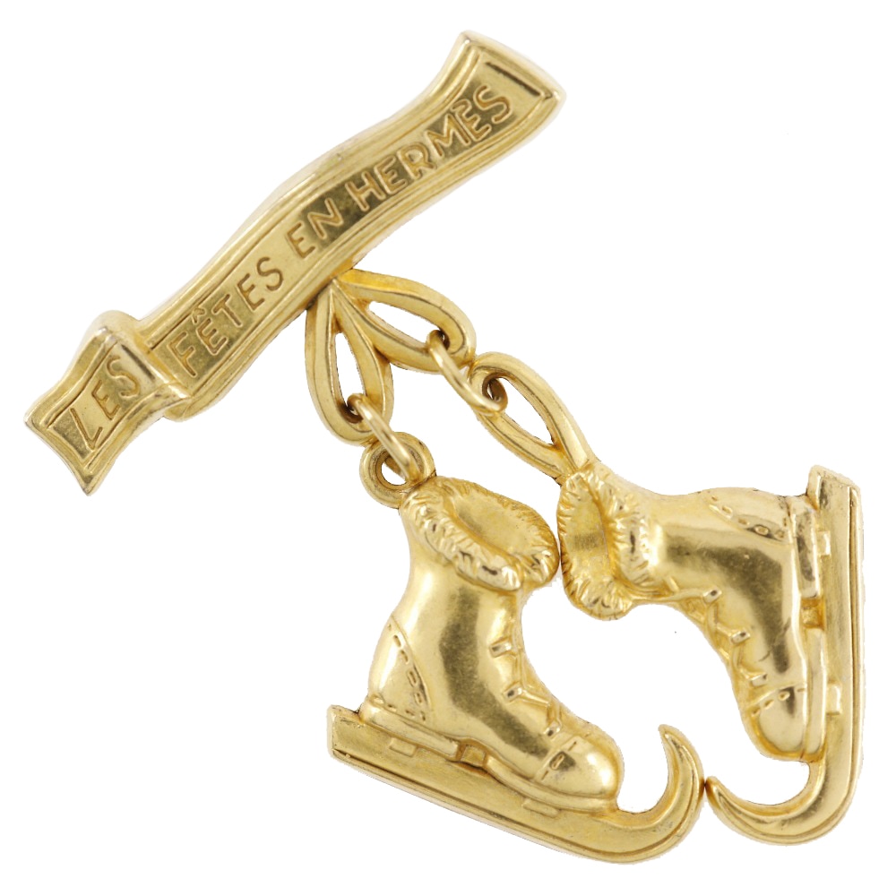 スケートシューズ LES FETES EN HERMES ヴィンテージ ブローチ 金メッキ 約13.3g レディース 中古品 A-ランク