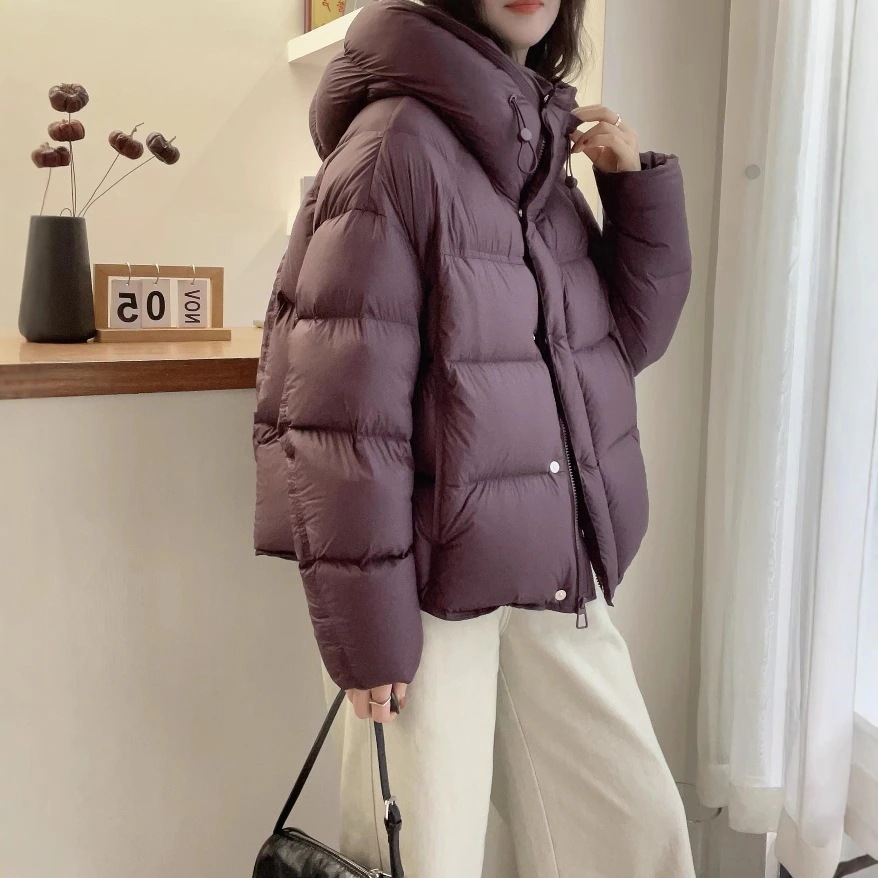 2025秋新作パフフィールフード付き90ホワイトダックダウンジャケットレディース冬ダウンジャケット冬f111001