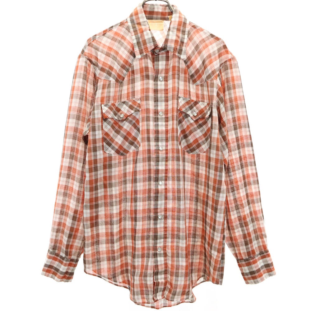 P.J.western wear 80s ヴィンテージ チェック柄 長袖 ウエスタンシャツ M ブラウン 他 メンズ 古着 5,440円
