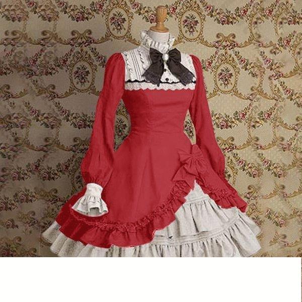 ワンピーSL-C00458ス ロリータ ワンピース 学院風 lolita ロングスカート 洋服 長袖 ロリータ 姫系 かわい い 安い ゴスロリハイネック ラ ッパそで 色をつづる リボン 5,986円